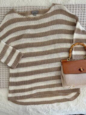 JANA Neutral Stripe Relaxed Knit Sweater | Coastal Beachy Medium